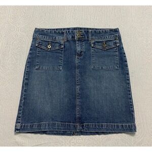 Axxess Liz Claiborne Denim Mini Skirt Blue‎ Stretch Womens Size 6 Pockets Y2K